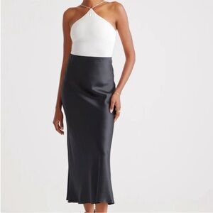 Quince Black Silk Midi Slip Skirt
